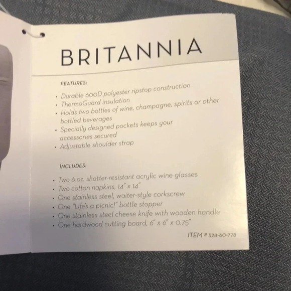 Brittania Cheese and wine picnic tote. New unused condition. - Picture 8 of 8